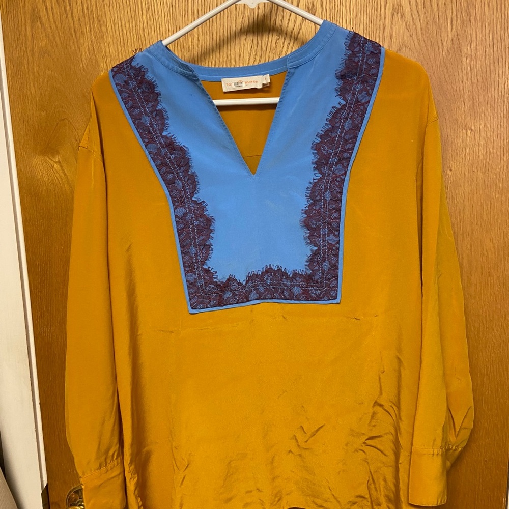 Tory Burch Gold Silk Tunic Size 6